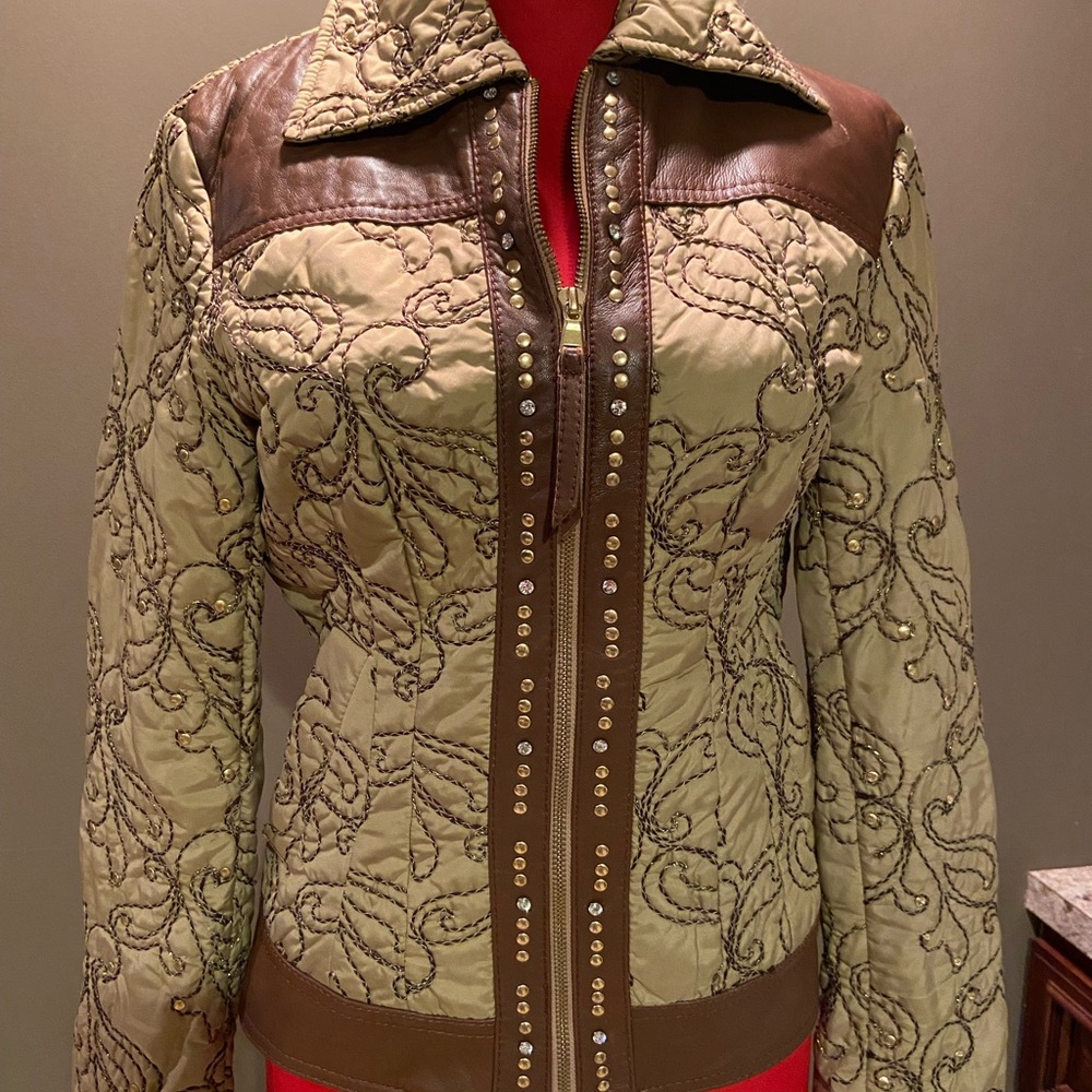 Authentic Italian jacket leather trimmed